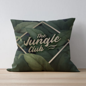 Coussin personnalisé avec des feuilles de la jungle et du texte