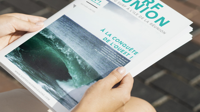 Page de garde d'un magazine de surf sur l'ile de la Réunion